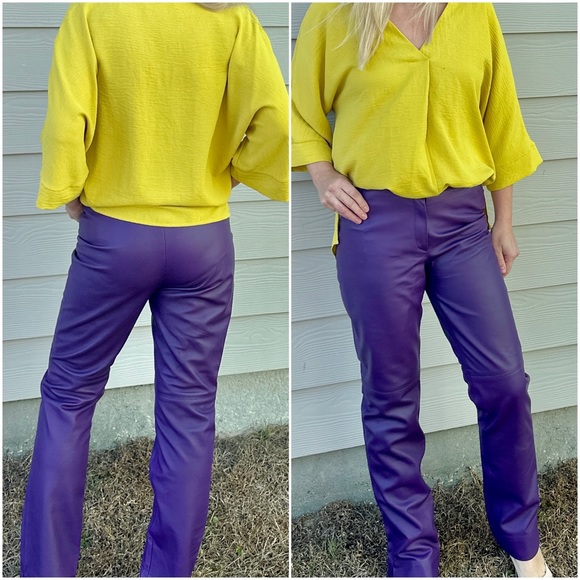 ESCADA 💜 Purple Lambskin Leather Pants 💜 SIZE 36 - Picture 3 of 7